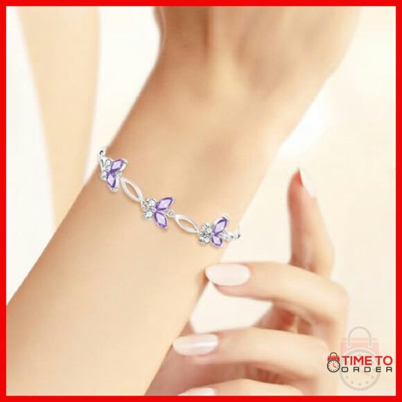 925 Sterling Silver Adjustable Butterfly Charm Bracelet for Women - Picture 3 of 8